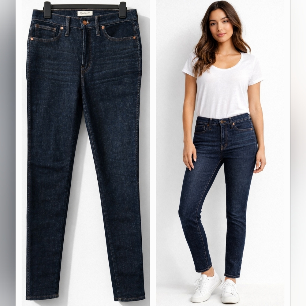 MADEWELL 10” High Rise STRETCH Denim DARK Wash Blue JEANS Pants Women"s SIZE 28